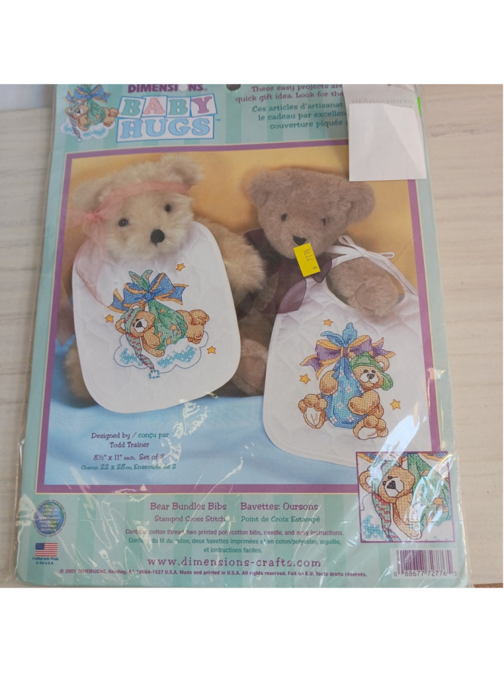 Dimensions Baby Hugs Bear Buddy Bibs Stamped Cross Stitch Kit 72776